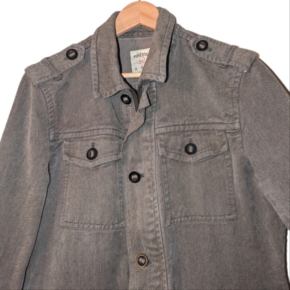 Mens Fossil Cotton Zip Button Up Military Utility Field Denim Jacket Grey Medium - Picture 6 of 10